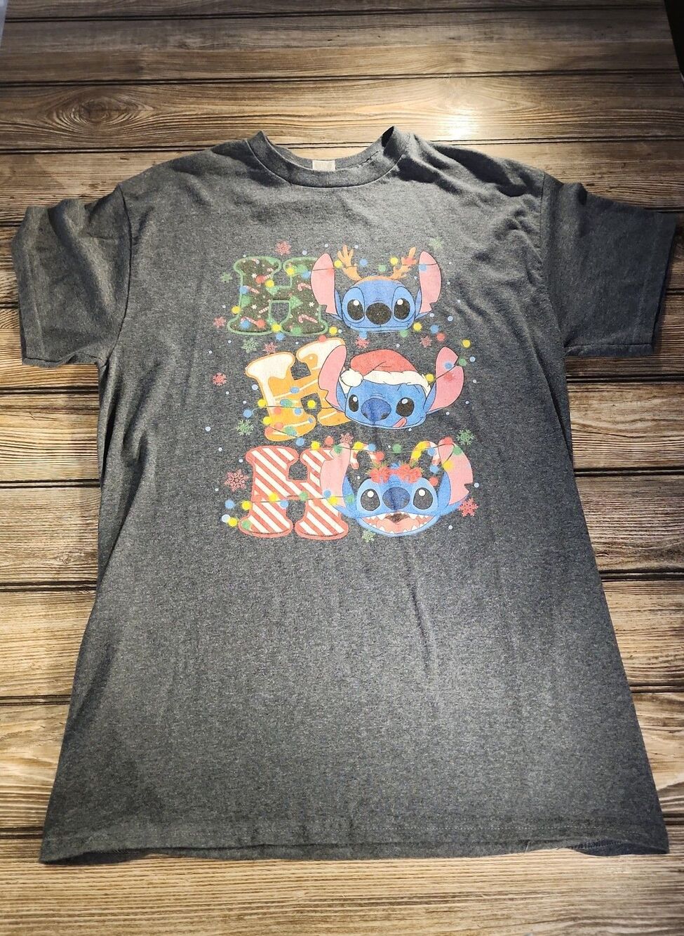 Disney Stitch Ho Ho Ho Christmas T-Shirt adult medium